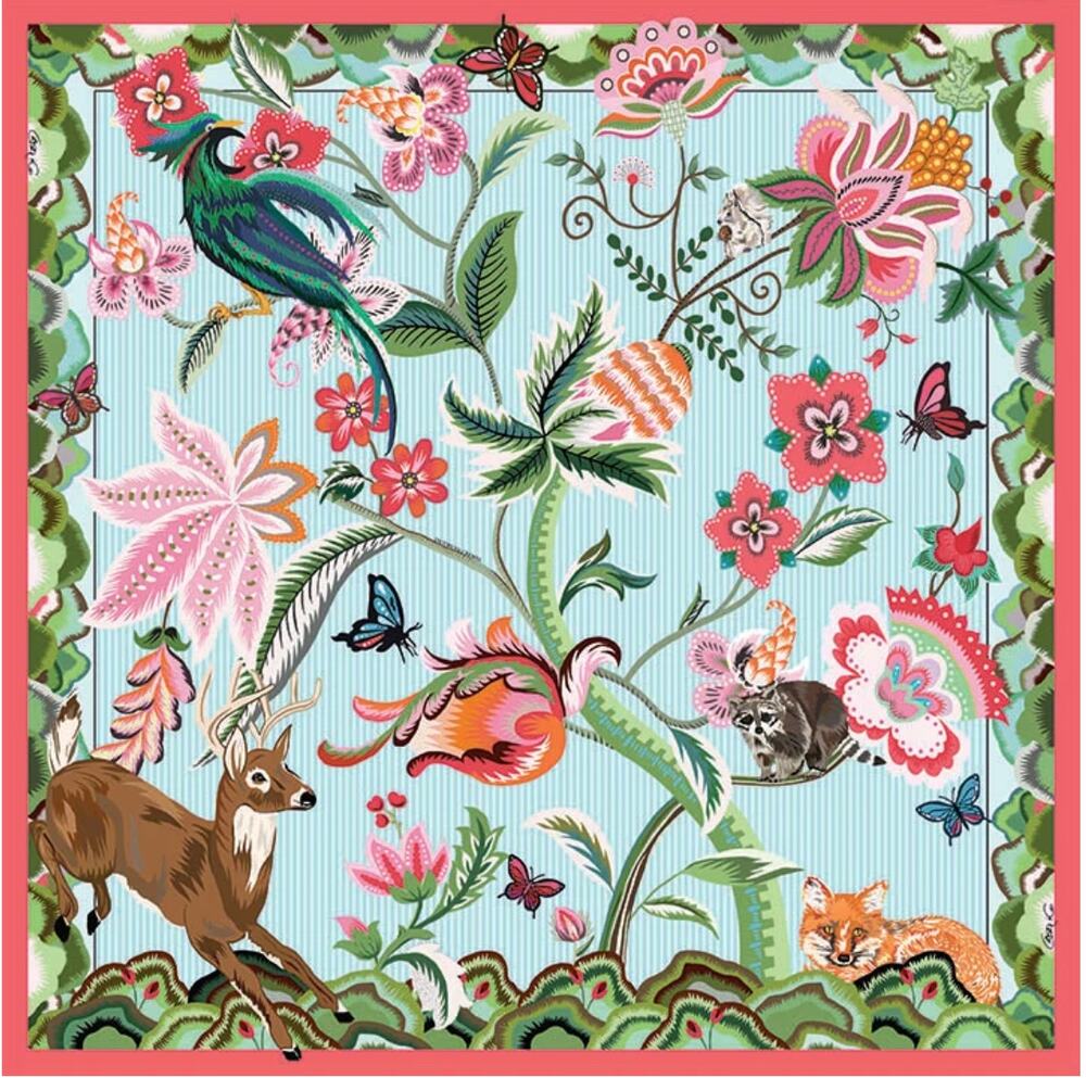 Carson & Co. Jacobean Crewel Printed Silk Scarf Made in the USA